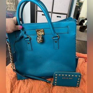 Michael Kors Hamilton Satchel with matching wristlet/wallet in teal
